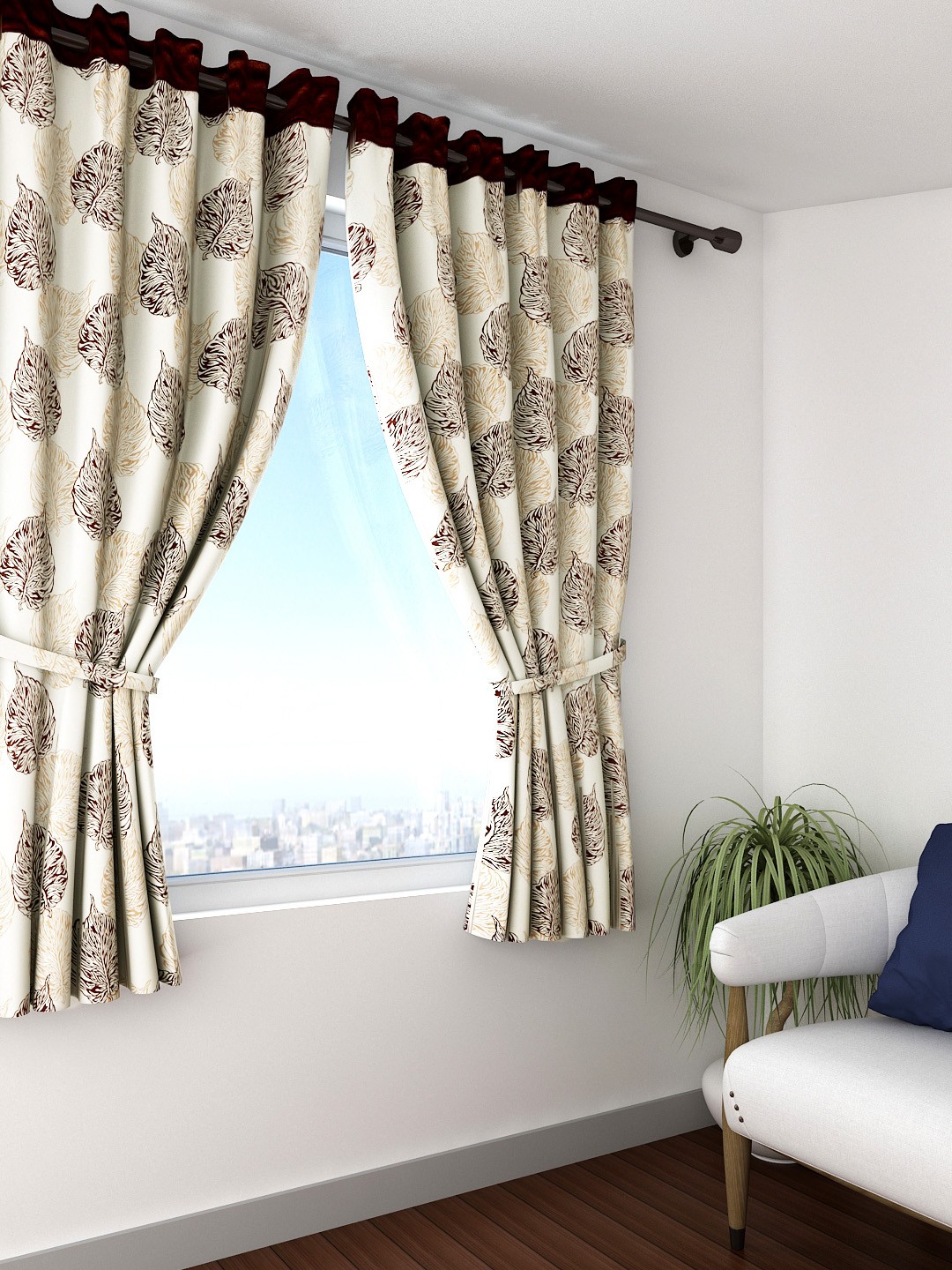 

Cortina Set of 2 Off-White & Brown Printed Window Curtains