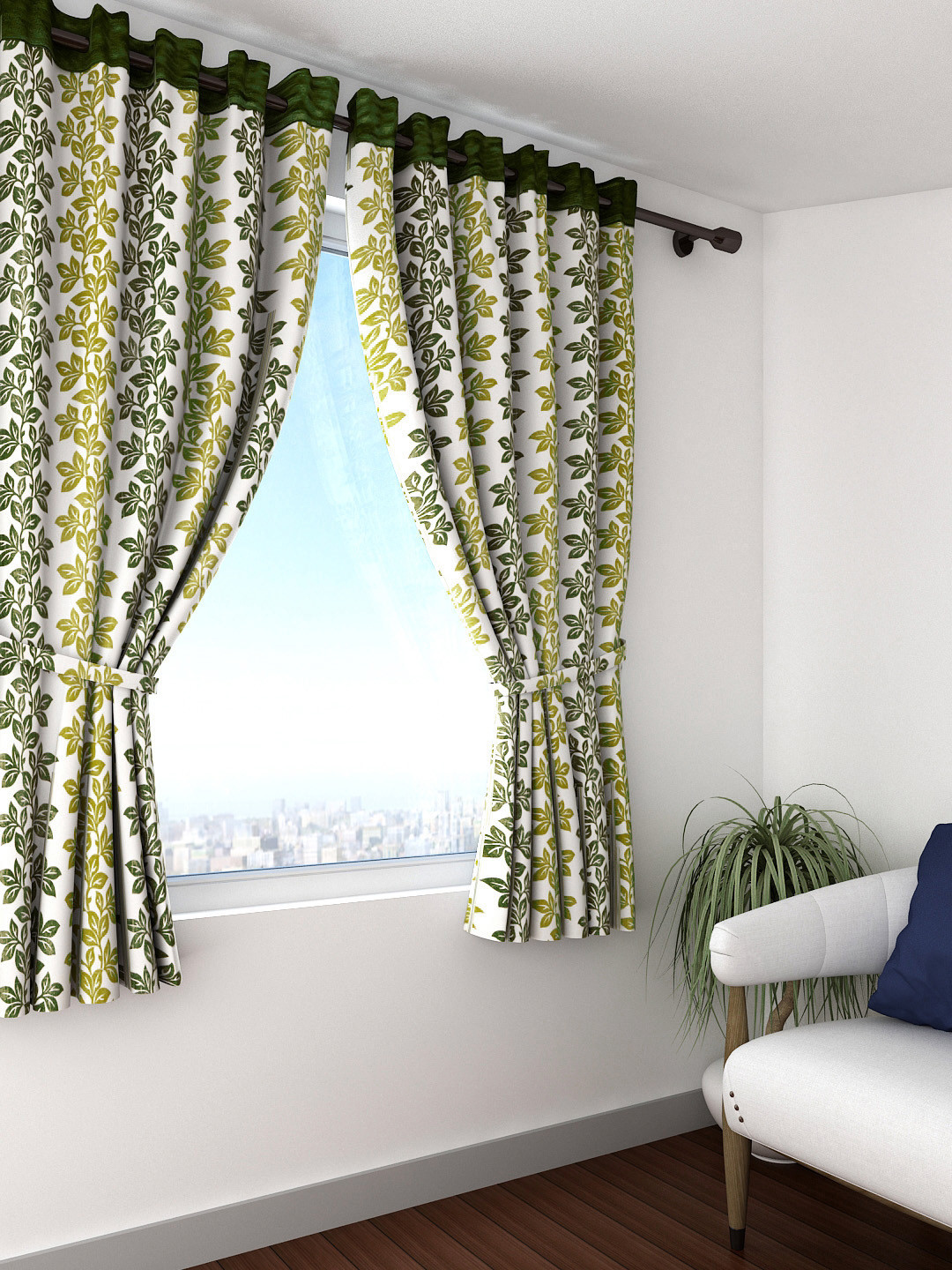 

Cortina Set of 2 Green Leaf Print Window Curtains
