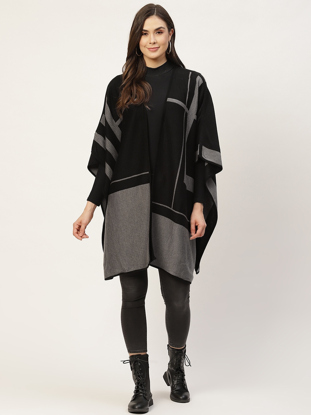 

APSLEY Women Black & Grey Longline Shrug