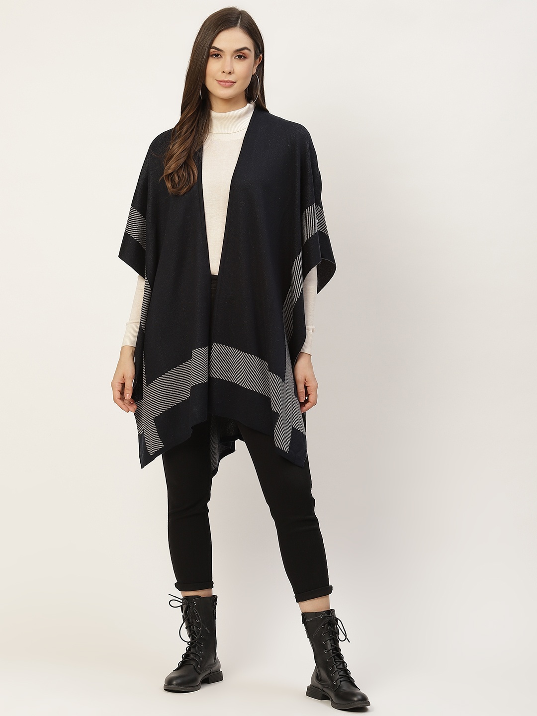 

APSLEY Women Black & Off White Longline Shrug