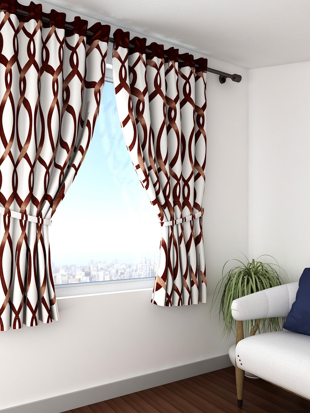 

Cortina Set of 2 Coffee Brown Printed Window Curtains