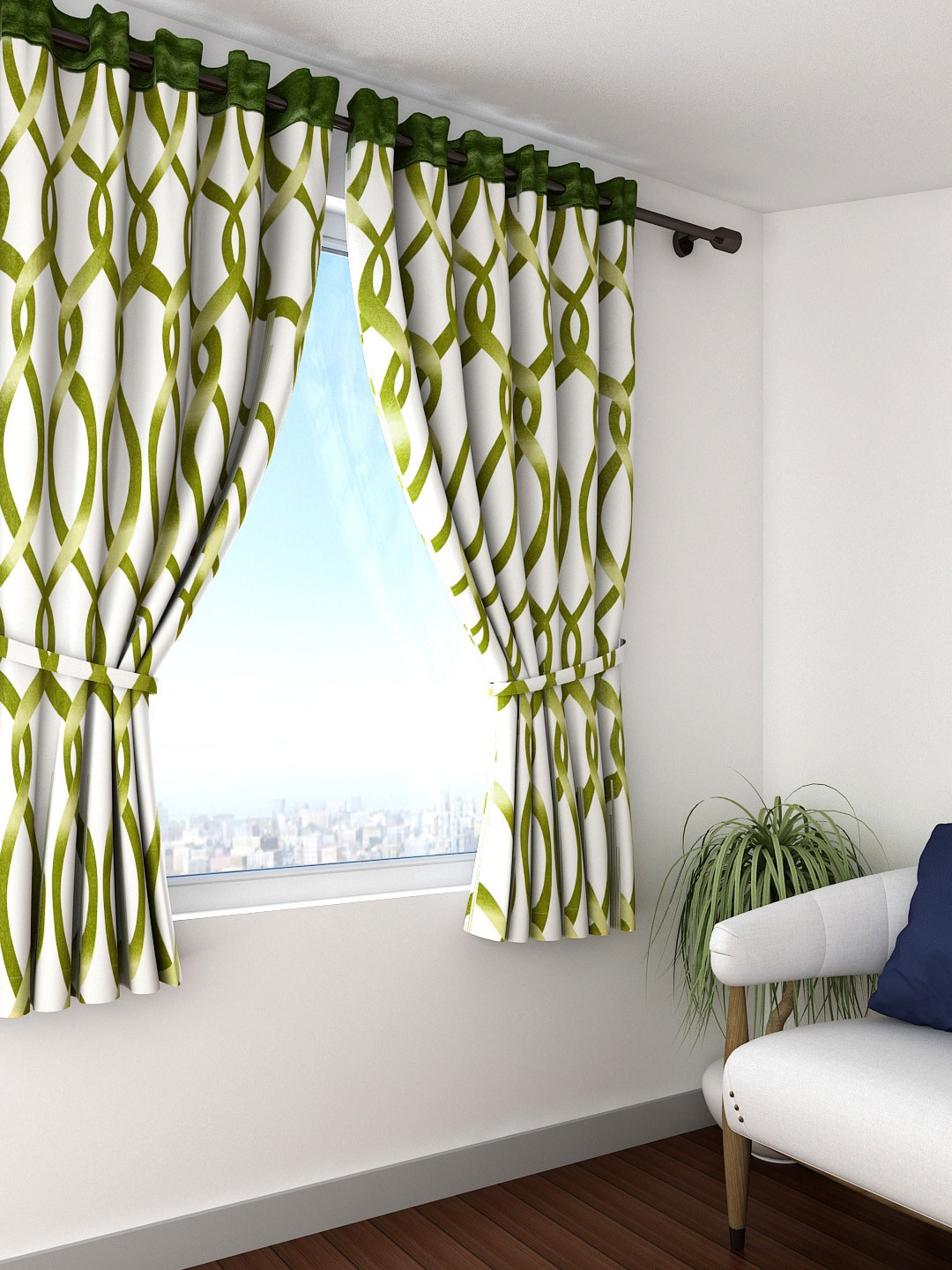 

Cortina Set of 2 Green Printed Window Curtains