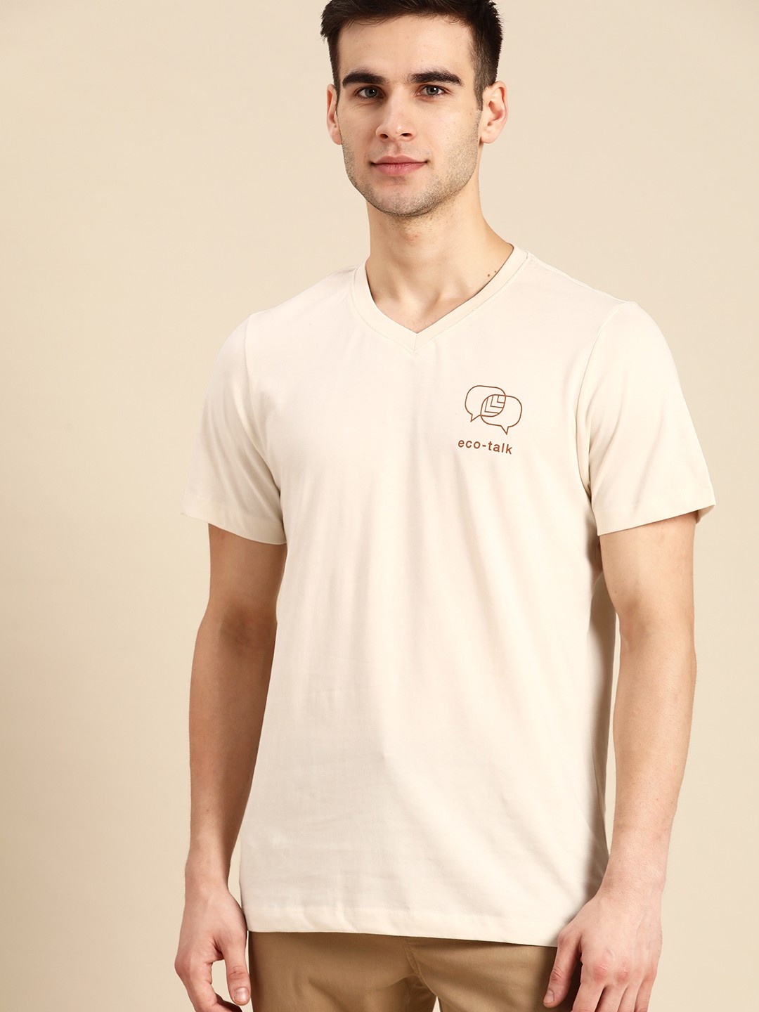 

ether Kora Collection Men Off-White Sustainable 100% Cotton Unbleached Fabric Pure Cotton T-shirt