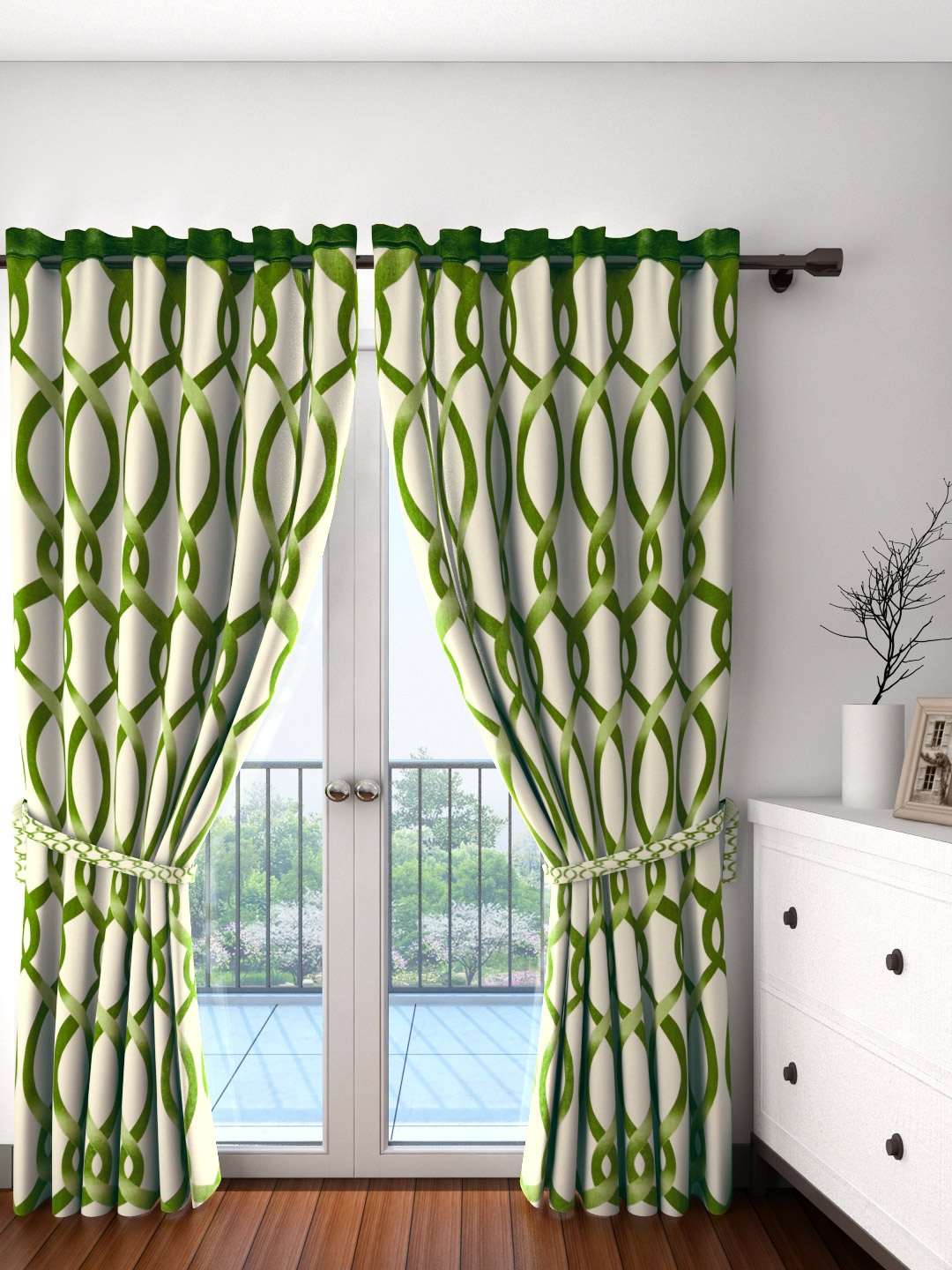 

Cortina Set of 2 Off-White & Green Printed Door Curtains