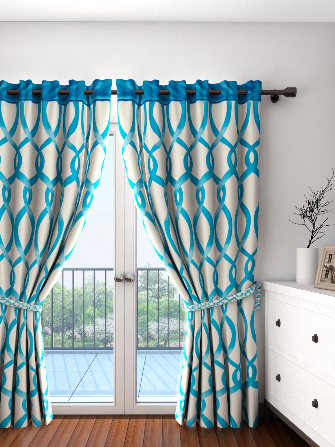 

Cortina Set of 2 Off-White & Blue Printed Door Curtains