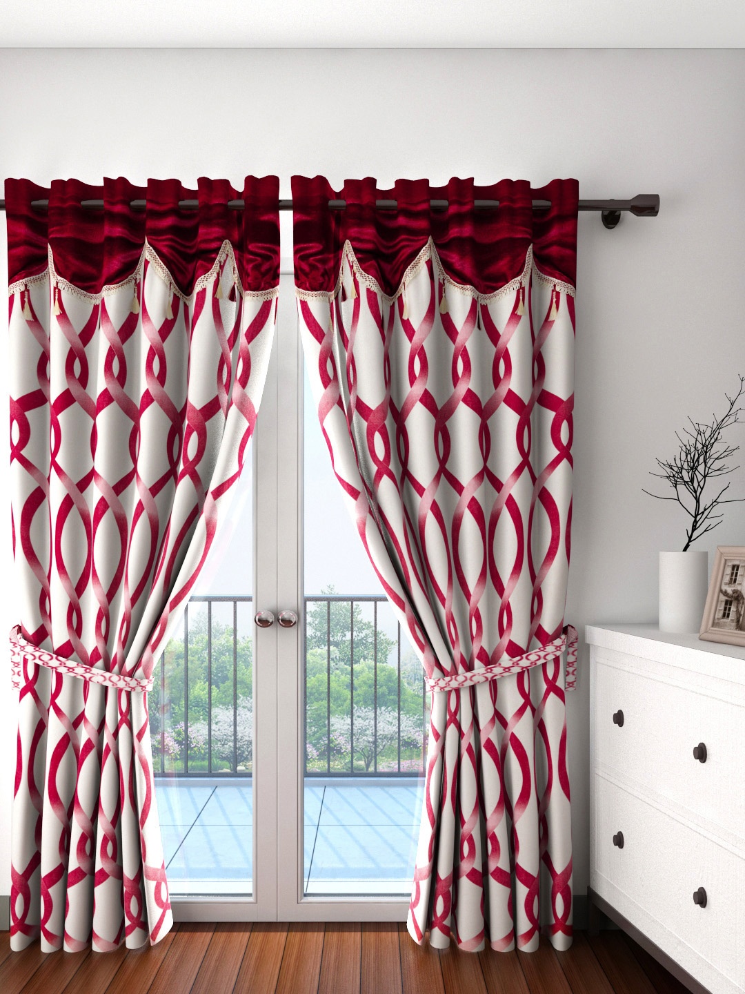 

Cortina Maroon & Beige Set of 2 Fancy Valance Abstract Printed Door Curtains