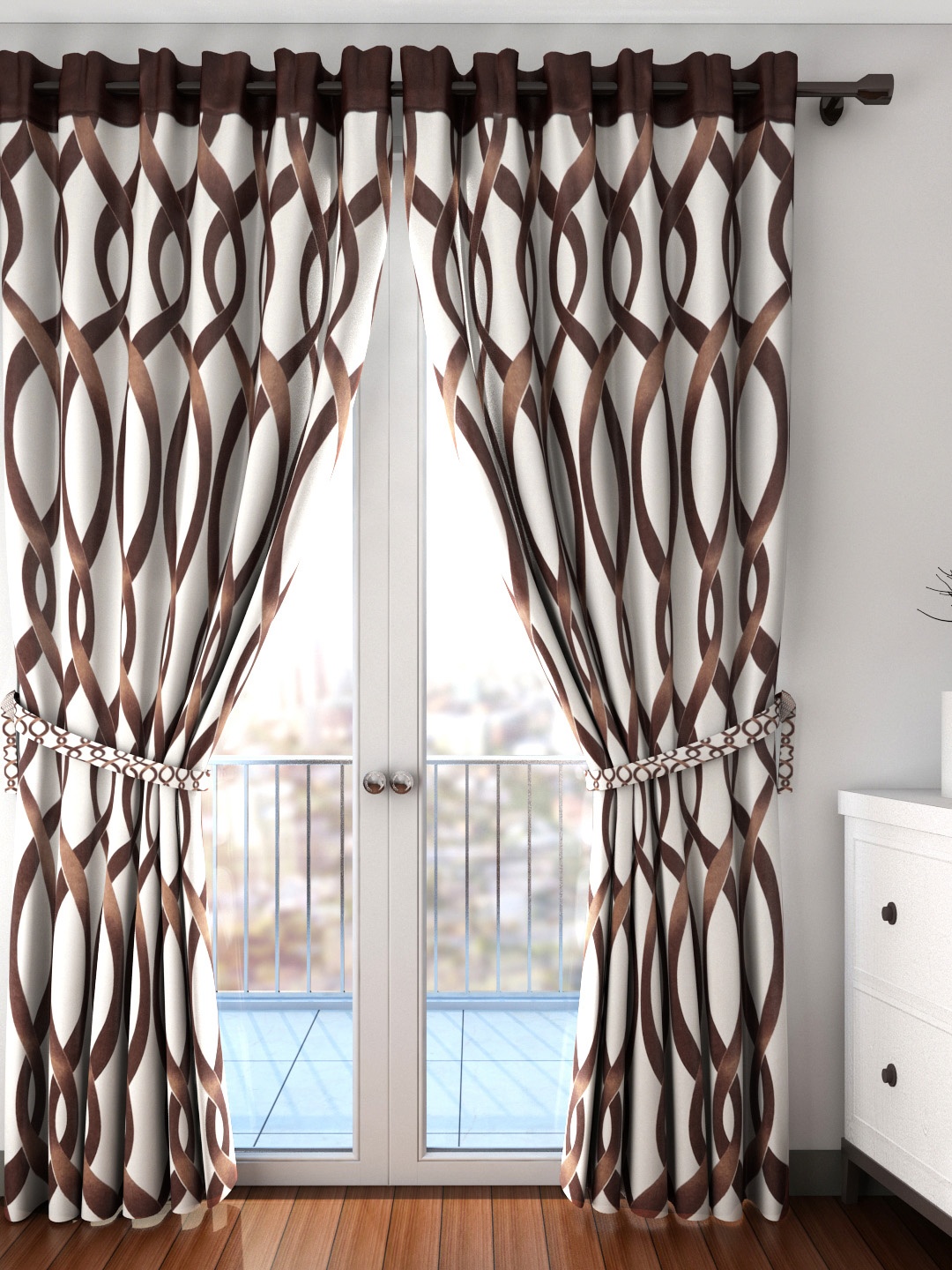 Cortina Set of 2 Brown Printed Long Door Curtains