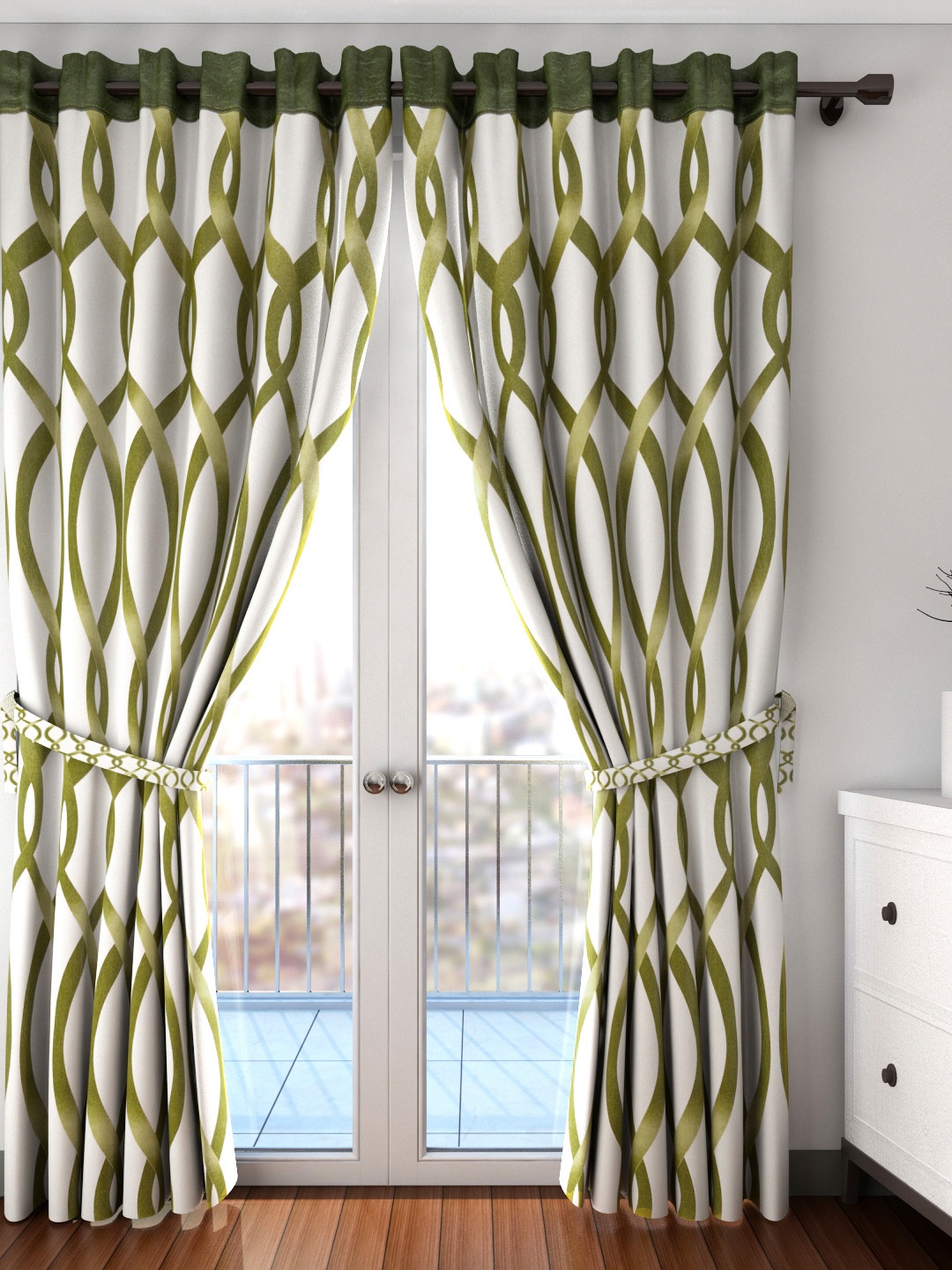 

Cortina Set of 2 Green Printed Long Door Curtains