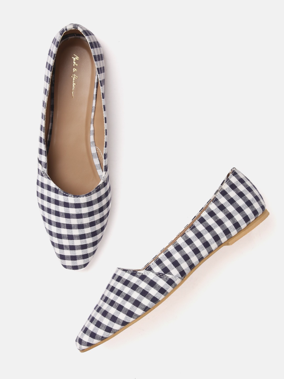 

Mast & Harbour Women Navy Blue & White Gingham Checked Ballerinas