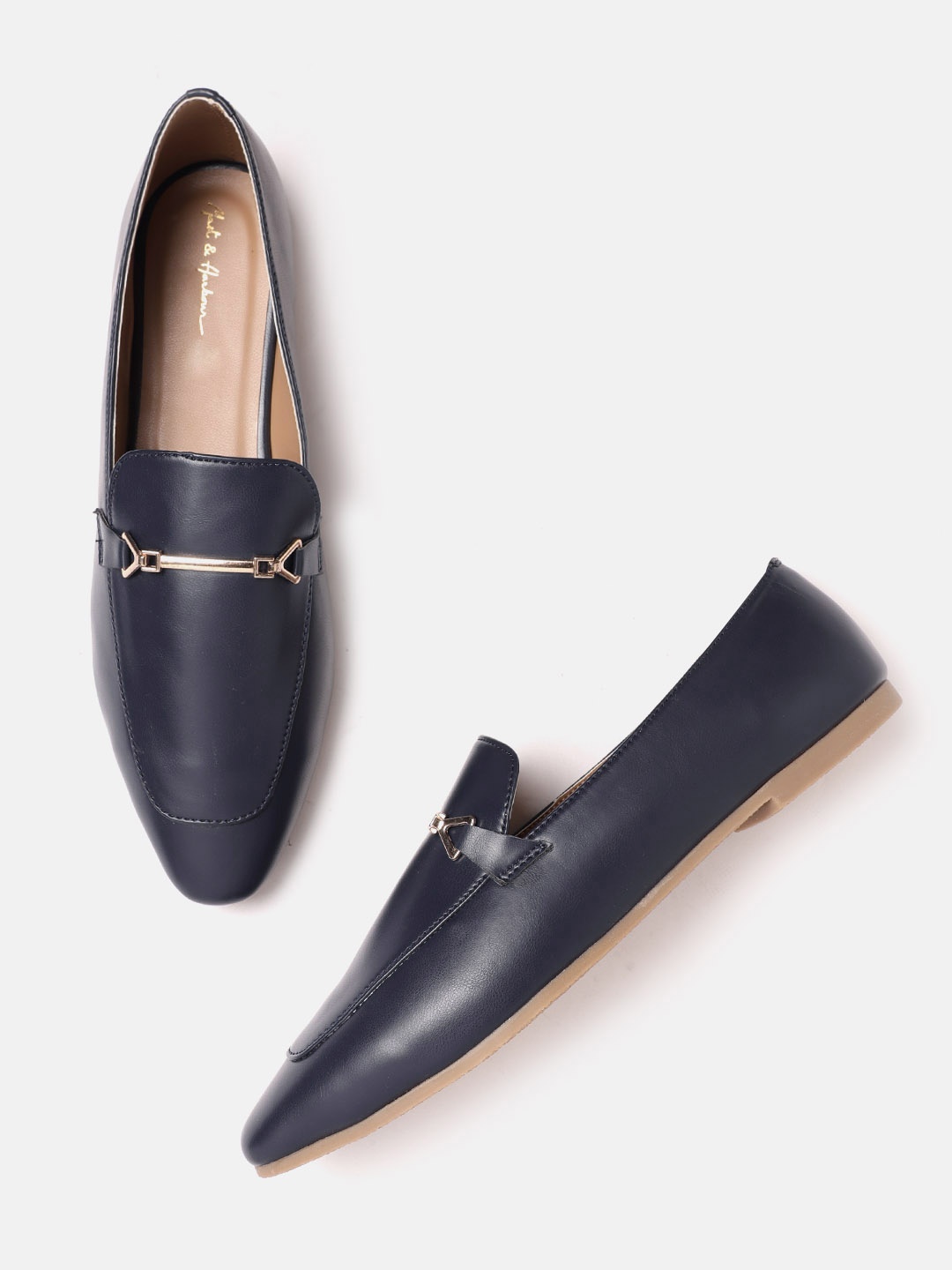 

Mast & Harbour Women Navy Blue Solid Horsebit Loafers