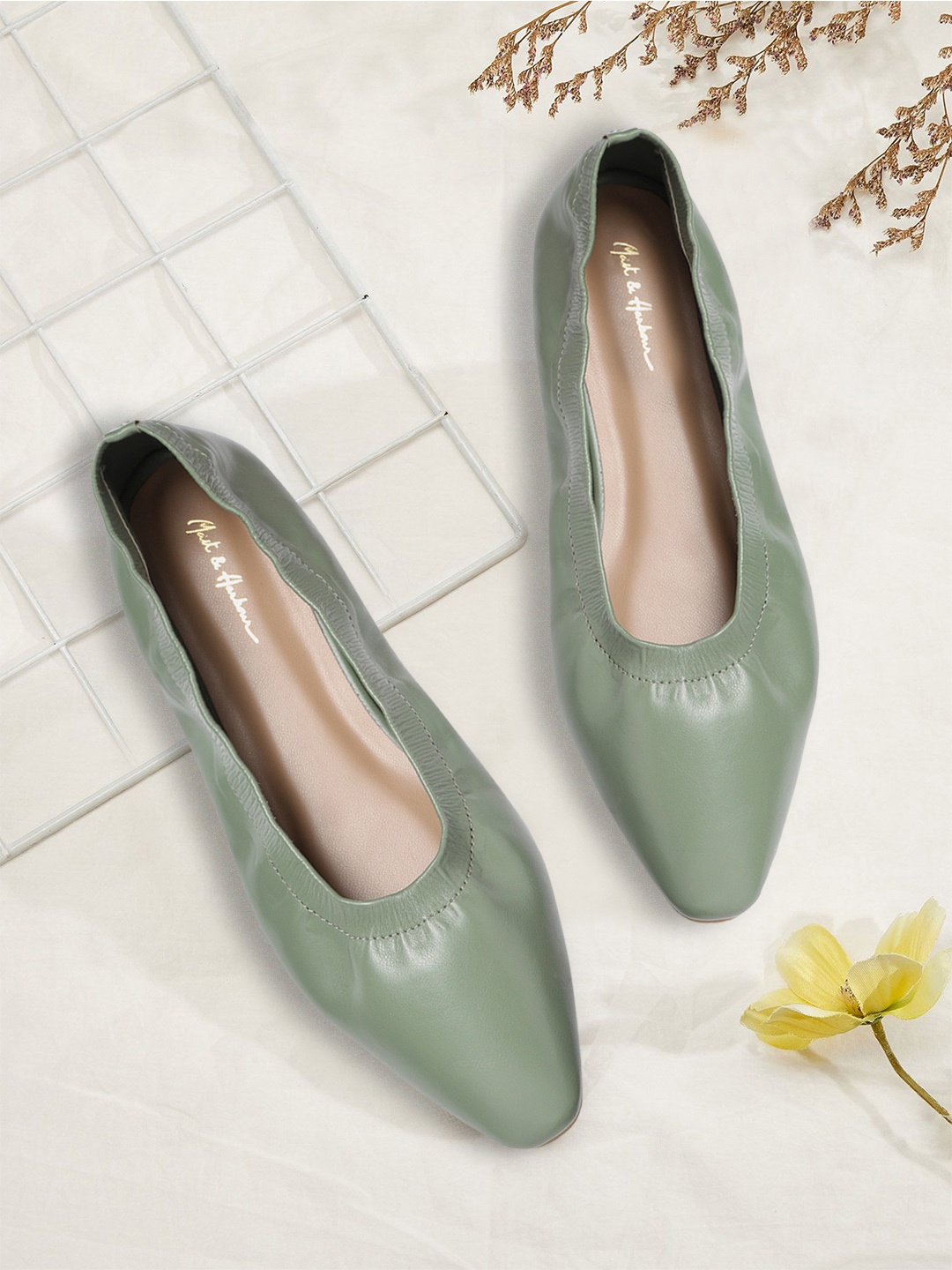 

Mast & Harbour Women Olive Green Solid Ballerinas