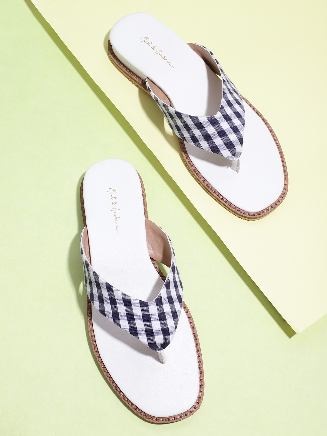 

Mast & Harbour Women Navy Blue & White Checked Open Toe Flats