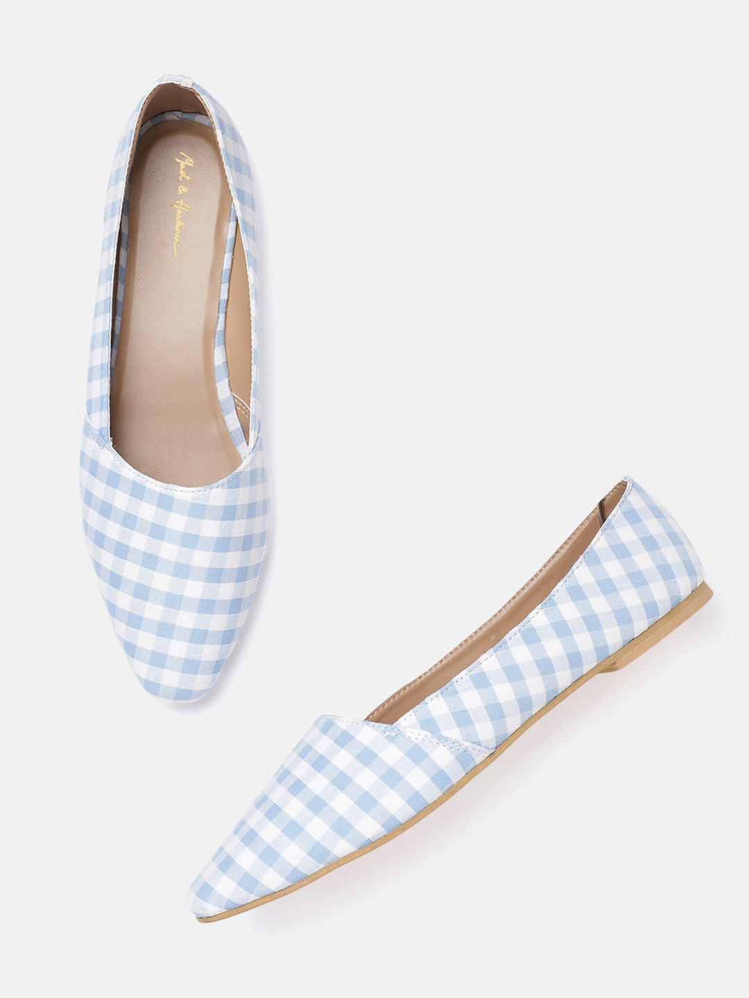 

Mast & Harbour Women Blue & White Gingham Checked Ballerinas
