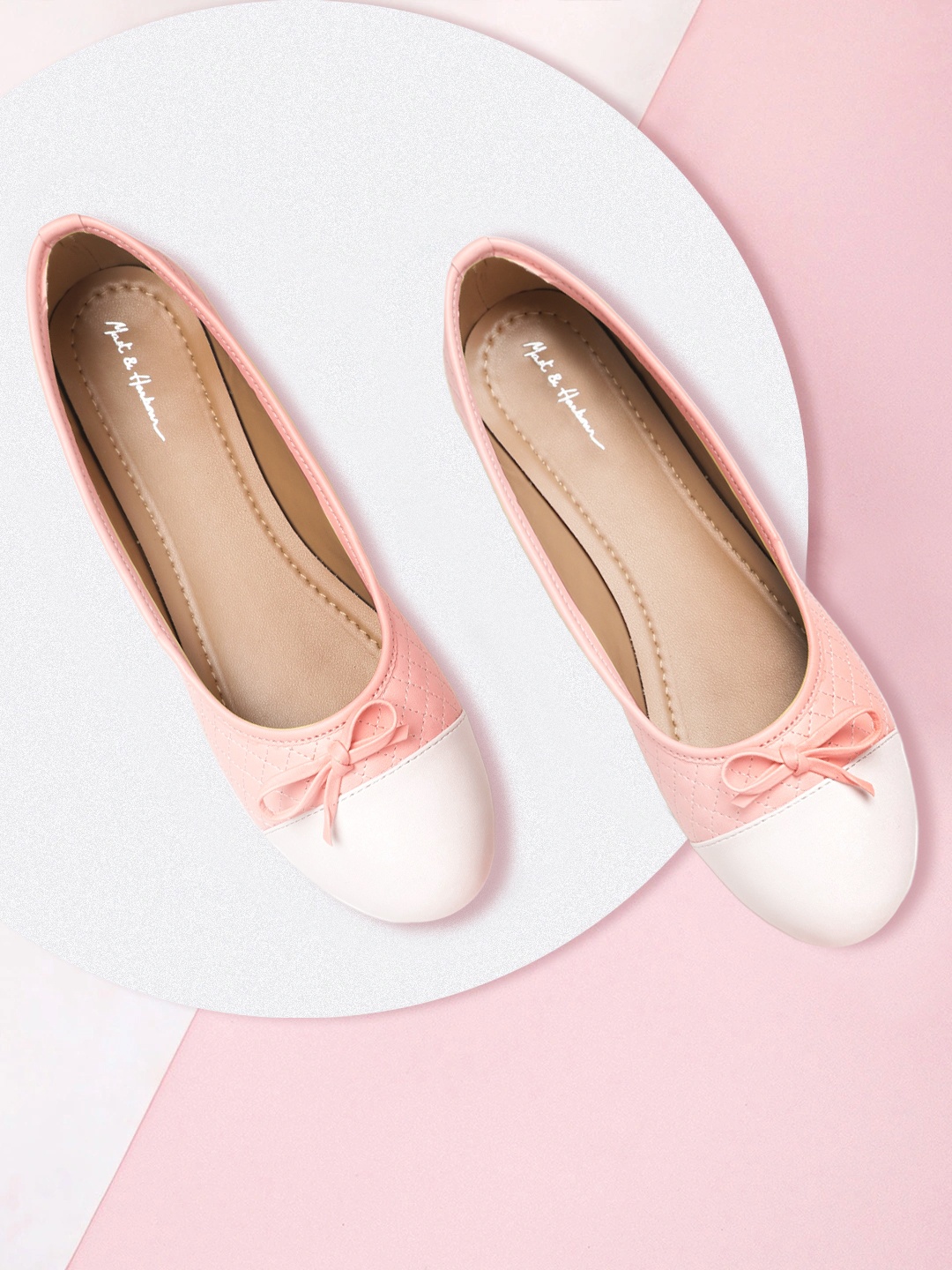 

Mast & Harbour Women Peach-Coloured Quilted Ballerinas with Bows Detail