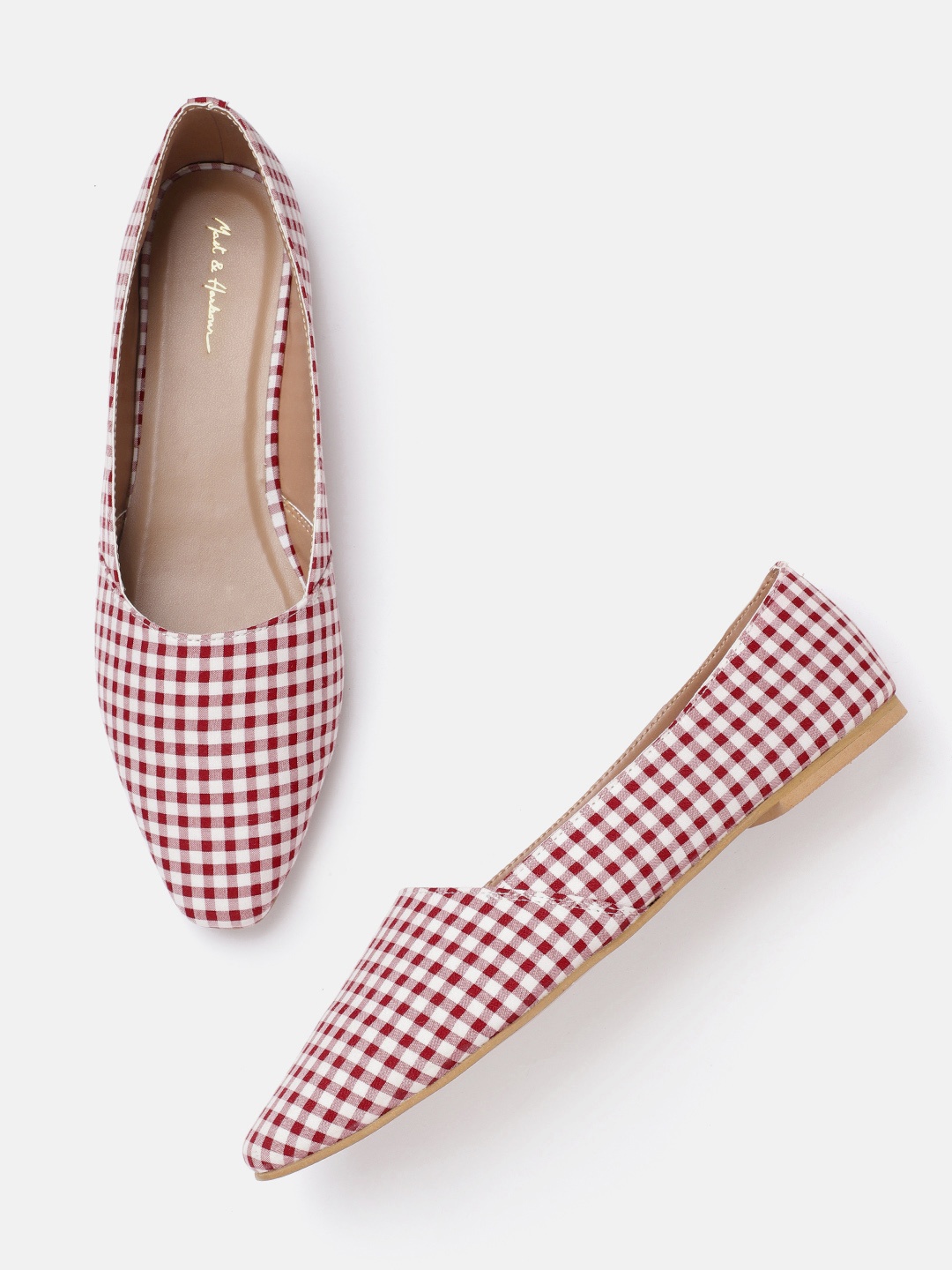 

Mast & Harbour Women Maroon & White Gingham Checked Ballerinas