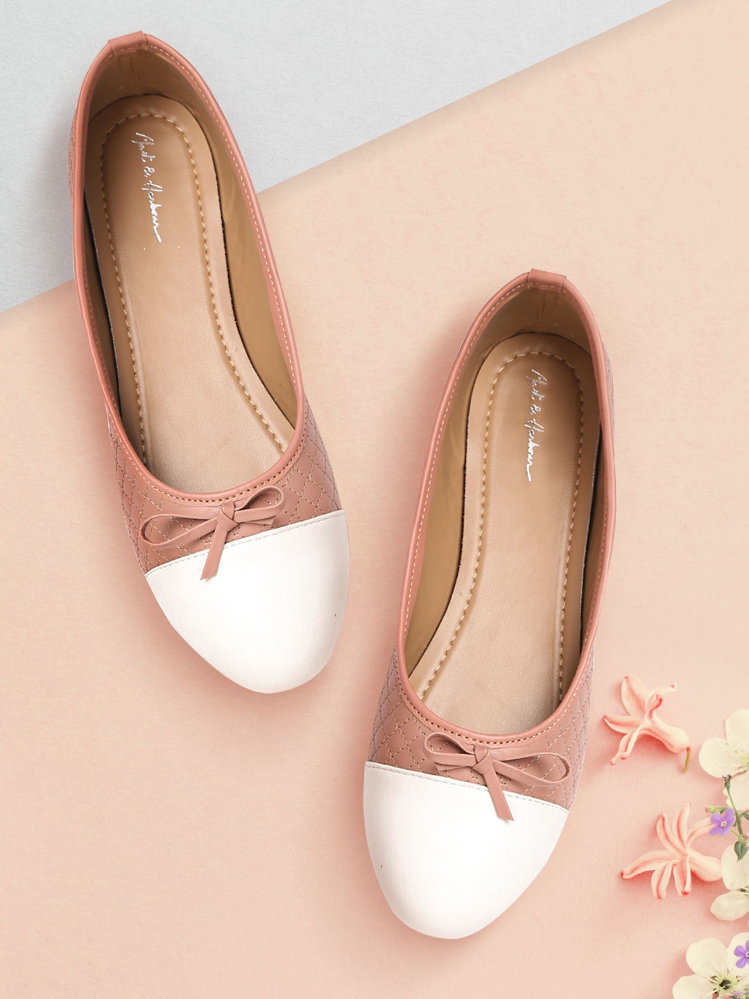 

Mast & Harbour Women Dusty Pink Quilted Ballerinas with Bows Detail