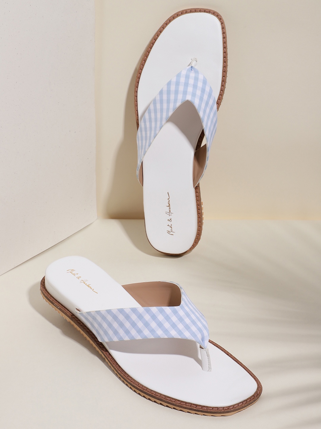 

Mast & Harbour Women Blue & White Checked Open Toe Flats