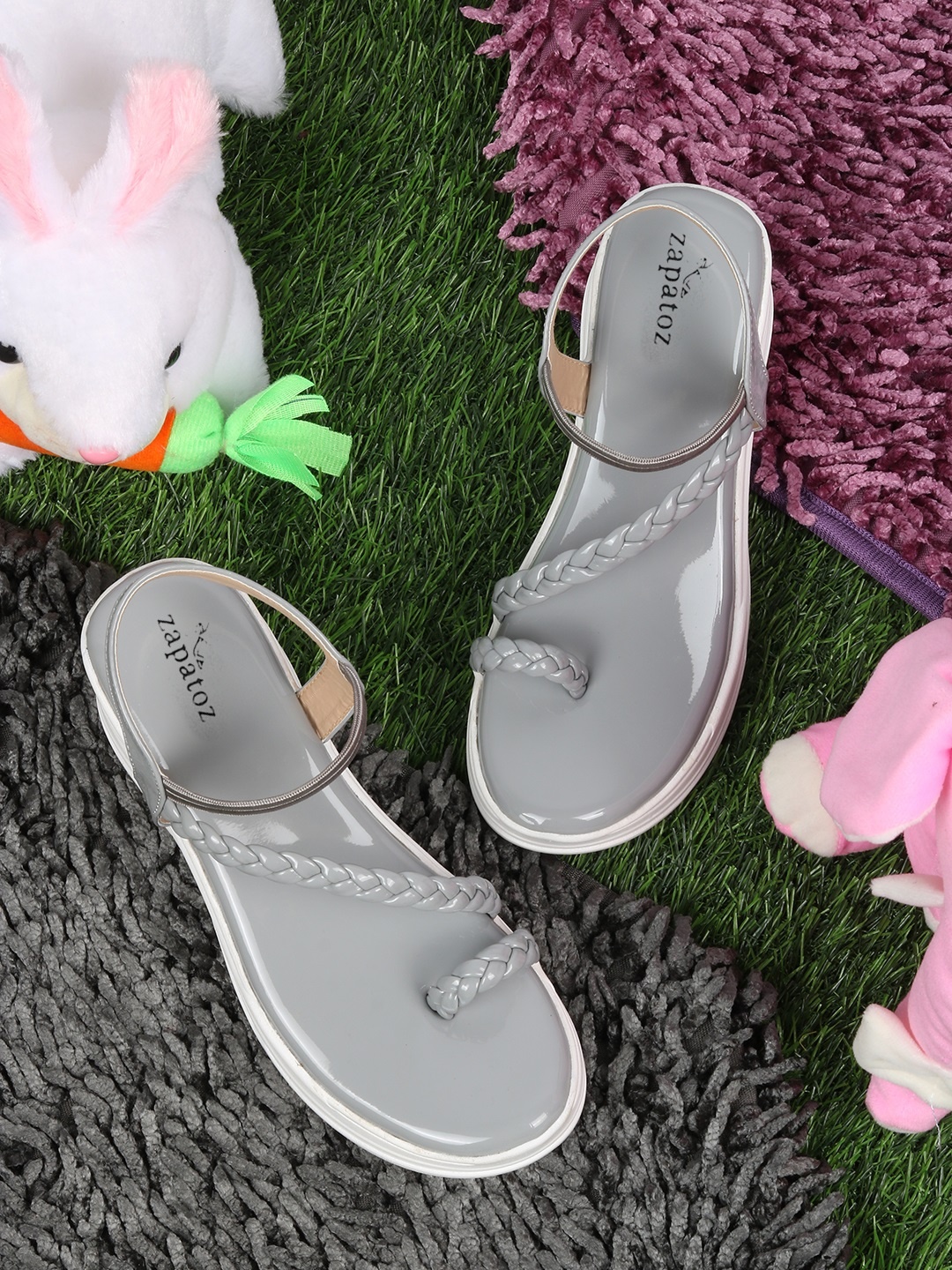 

ZAPATOZ Grey PU Wedge Sandals