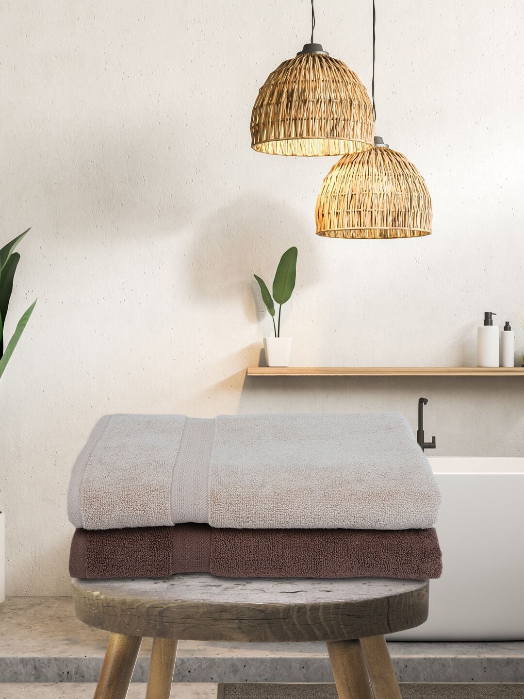 

BIANCA Brown & Beige Set of 2 Solid 500 GSM Cotton Bath Towels