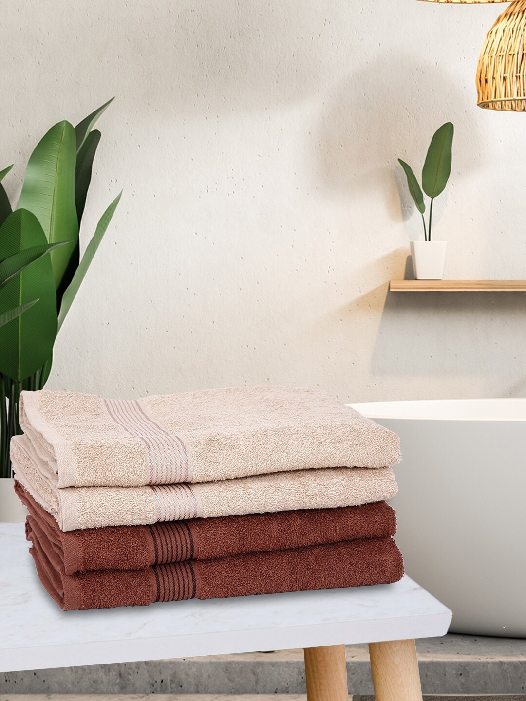 

KOPA Set Of 4 Taupe & Brown Solid 380 GSM Pure Cotton Terry Bath Towels