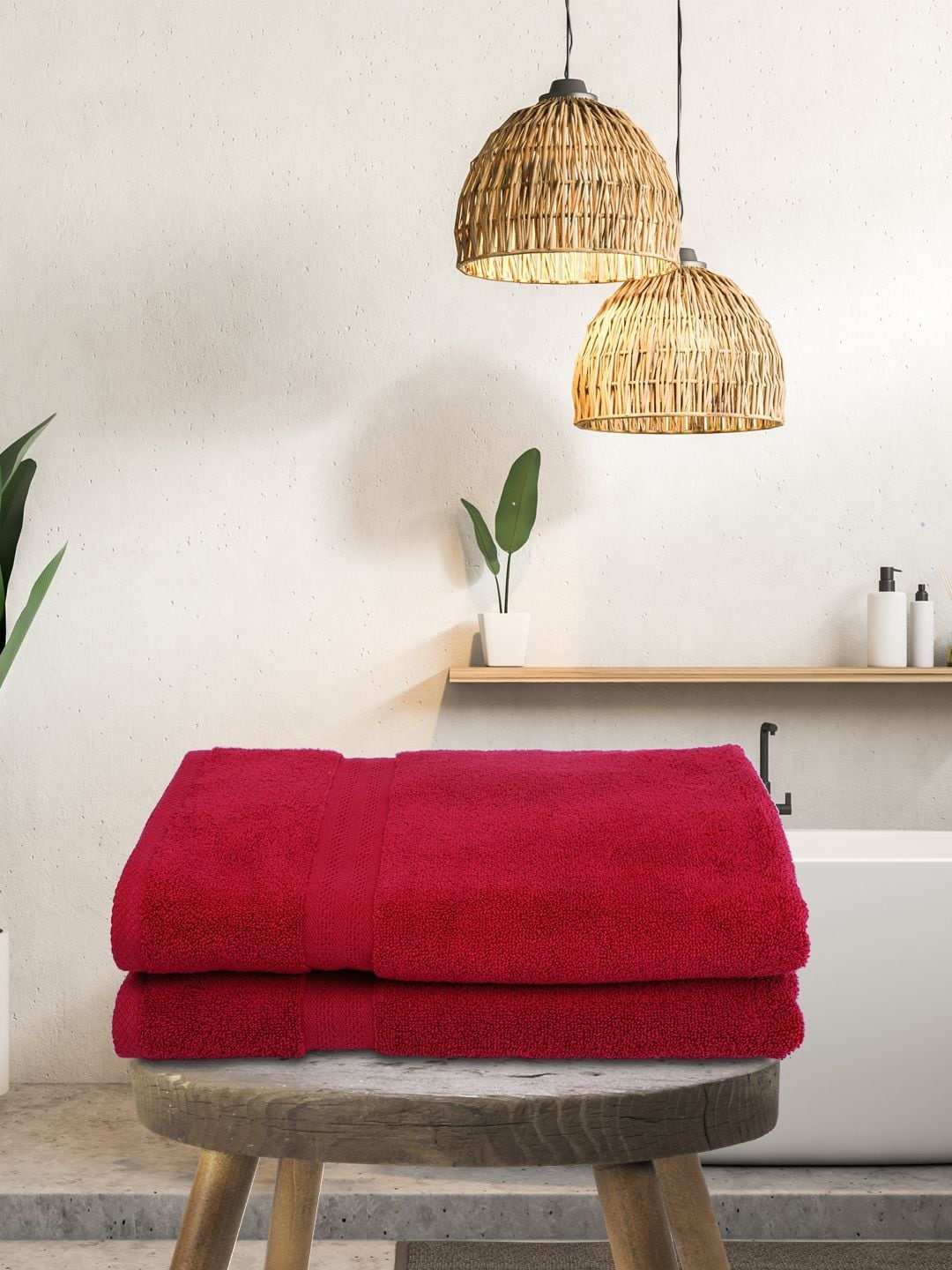 

BIANCA Red Set of 2 Solid 500 GSM Cotton Bath Towels