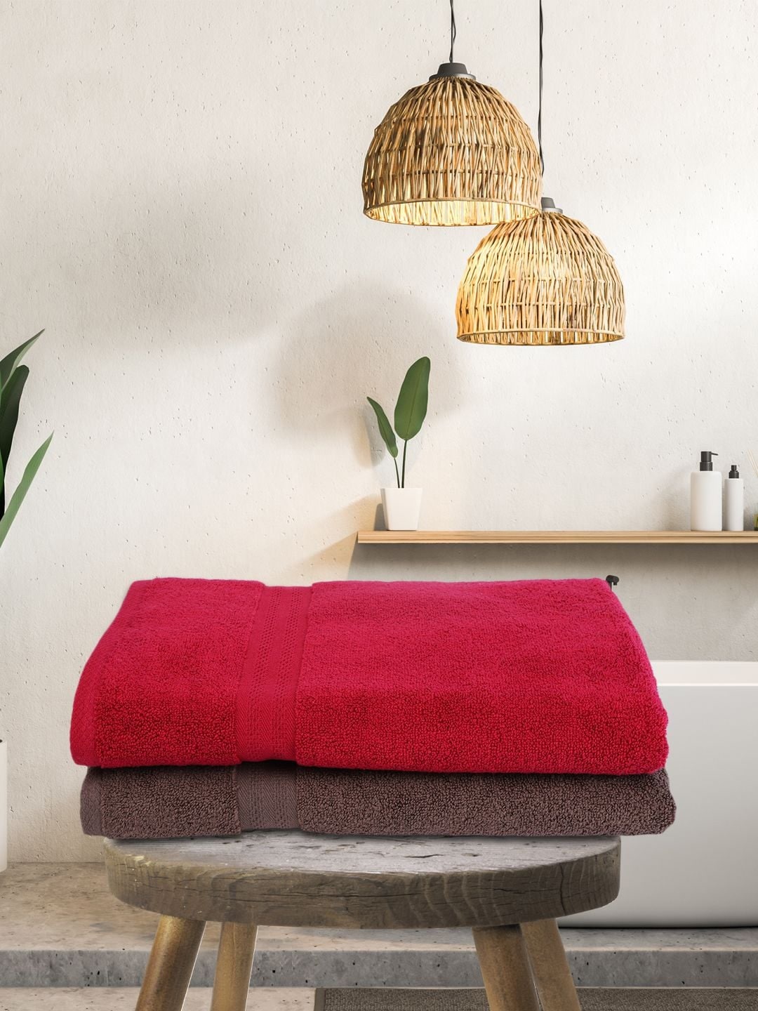 

BIANCA Set Of 2 Red & Brown Solid 380 GSM Pure Cotton Terry Bath Towels