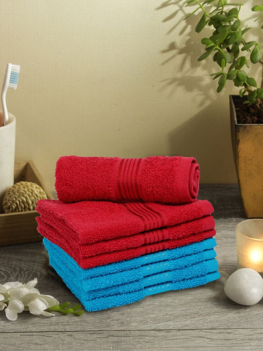

KOPA Red & Blue Set of 8 Solid 380 GSM Cotton Face Towels