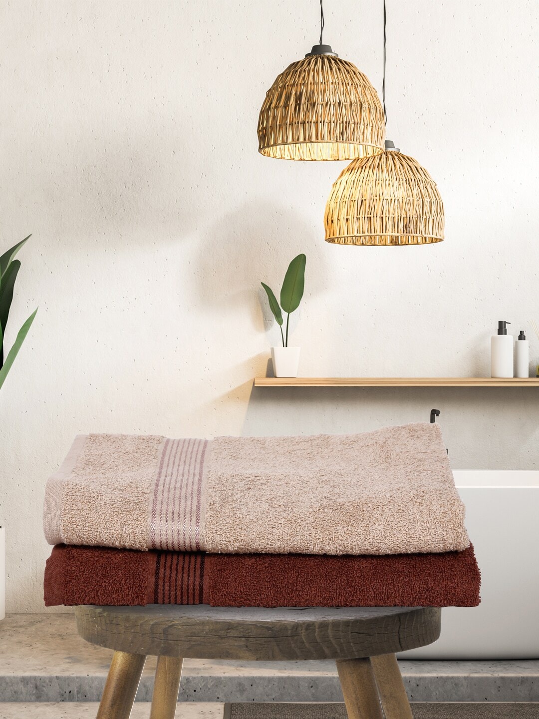 

BIANCA Set Of 2 Taupe & Brown Solid 380 GSM Pure Cotton Terry Bath Towels