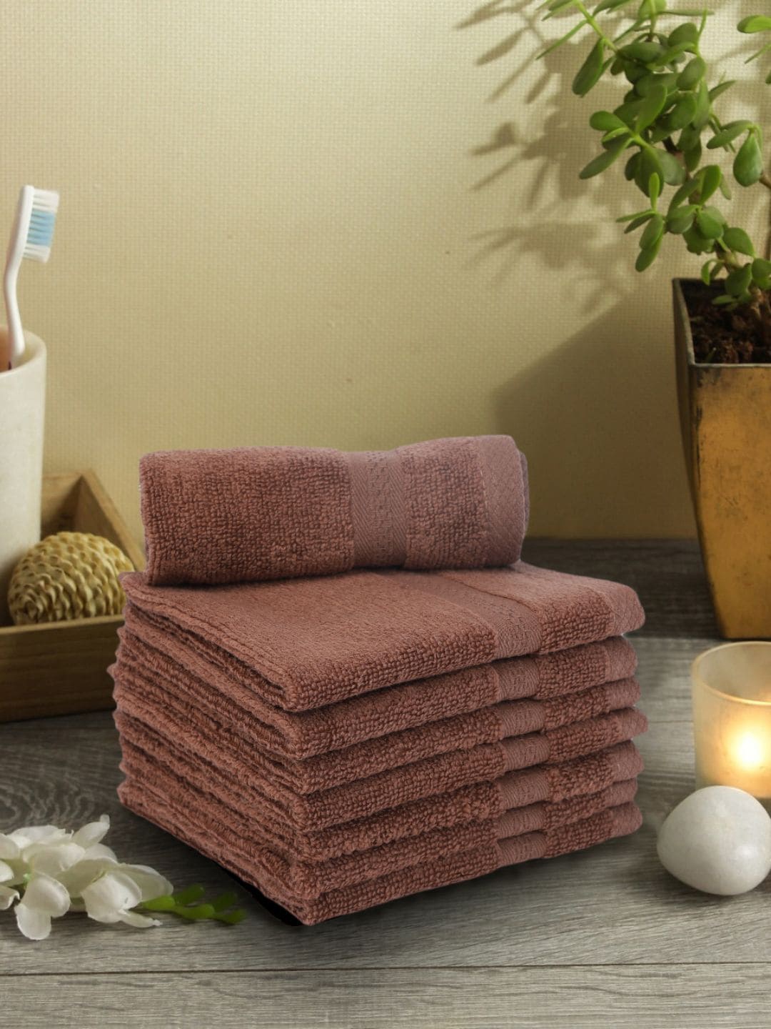 

BIANCA Brown Set of 8 Solid 500 GSM Cotton Face Towels