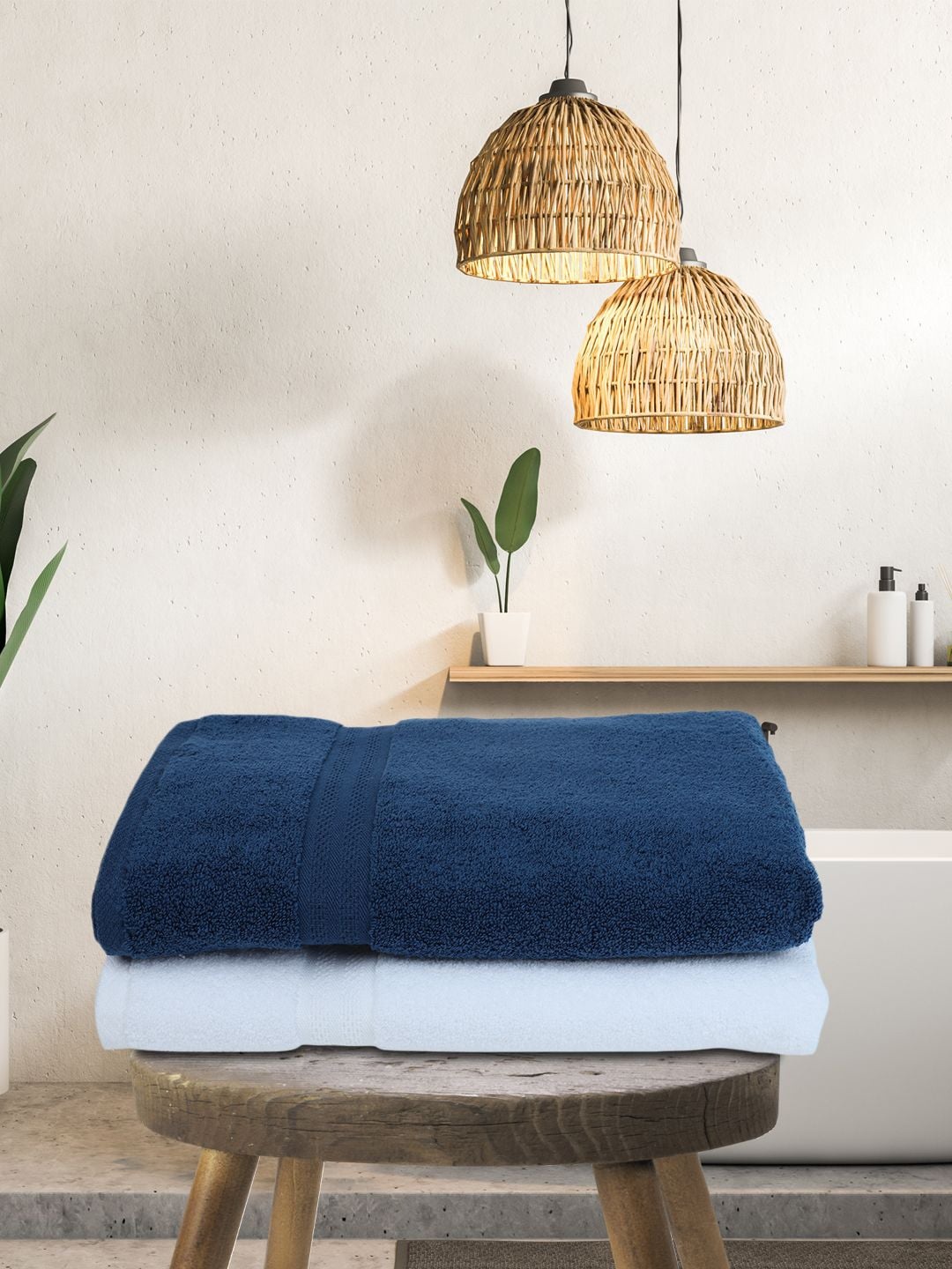 

BIANCA Navy Blue & White Set of 2 Solid 500 GSM Cotton Bath Towels