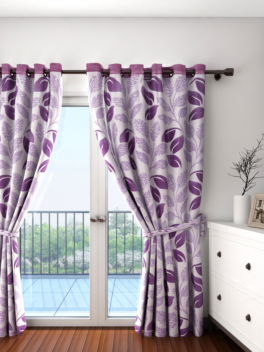 

Cortina Purple Single Leaf Print Door Curtain