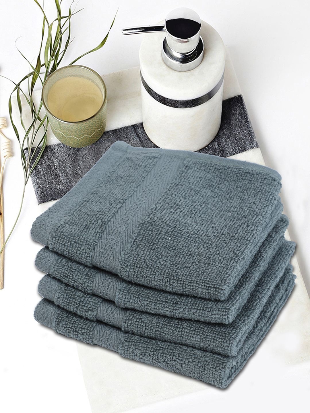 

BIANCA Set Of 4 Grey Solid 500 GSM Pure Cotton Zero-Twist Ultra-Fluffy Towels