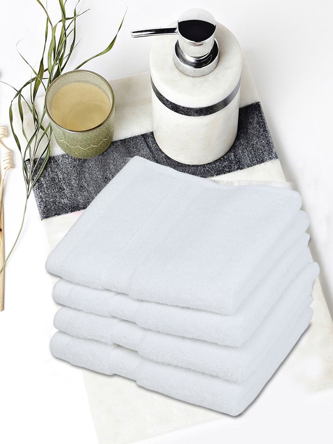 

BIANCA Set Of 4 White Solid Zero-Twist 500 GSM Pure Cotton Ultra-Fluffy Face Towels