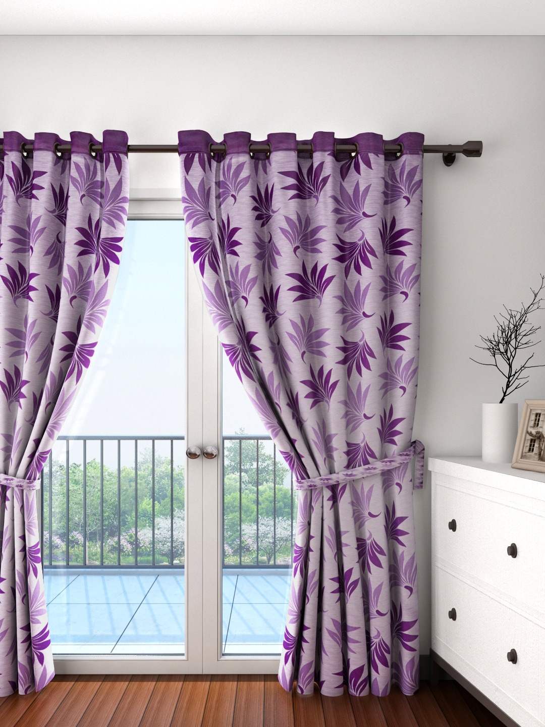 

Cortina Purple Single Leaf Print Door Curtain