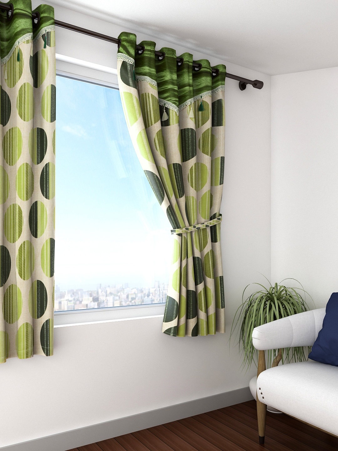 

Cortina Beige & Green Single Printed Window Curtain