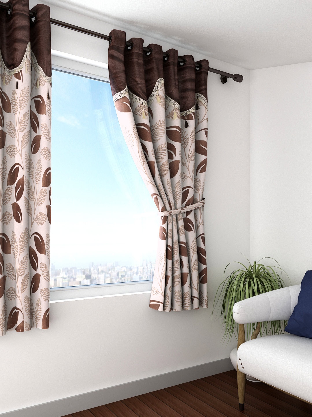 

Cortina Beige & Brown Single Printed Window Curtain