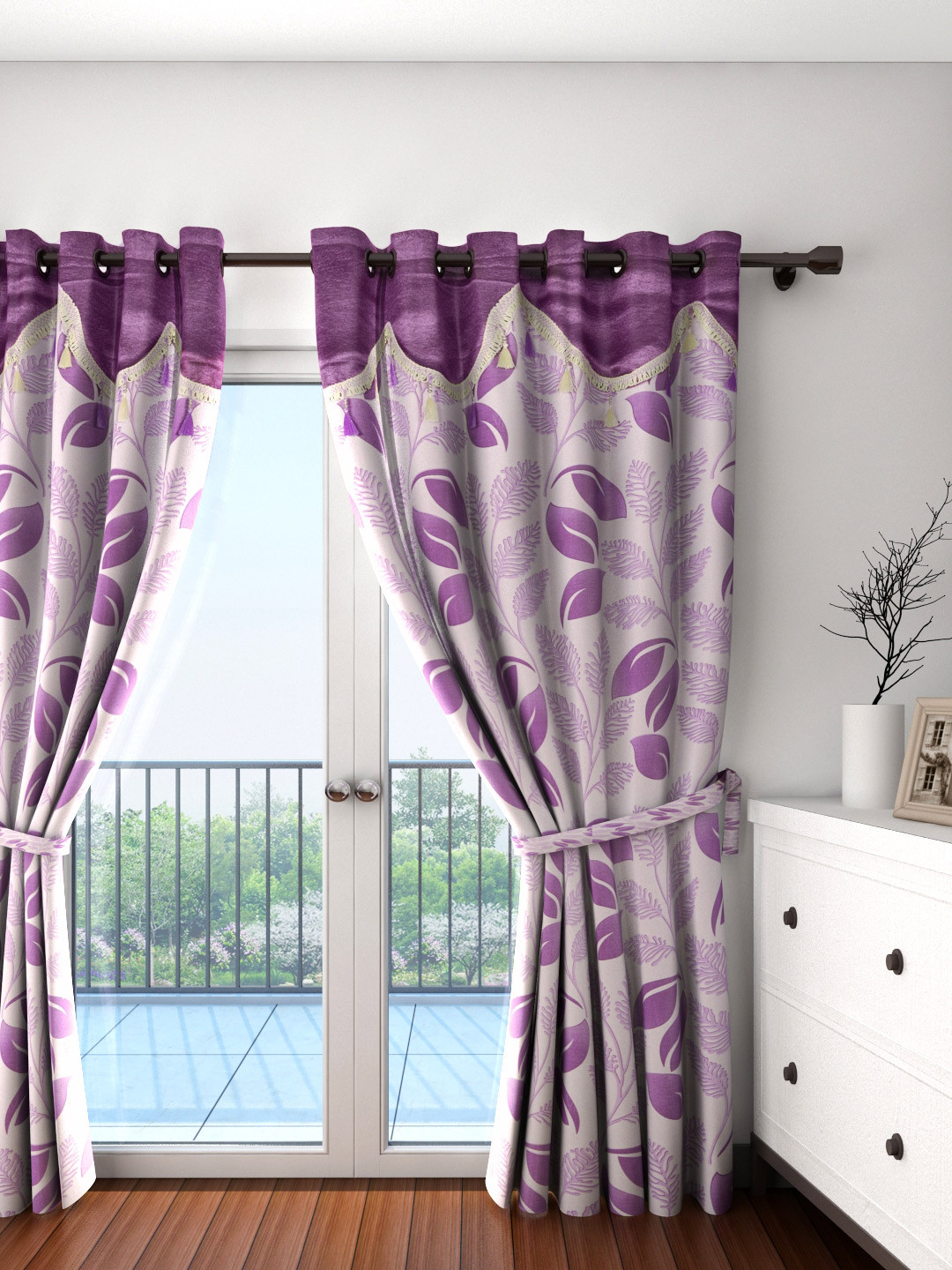 

Cortina Purple Single Leaf Print Door Curtain