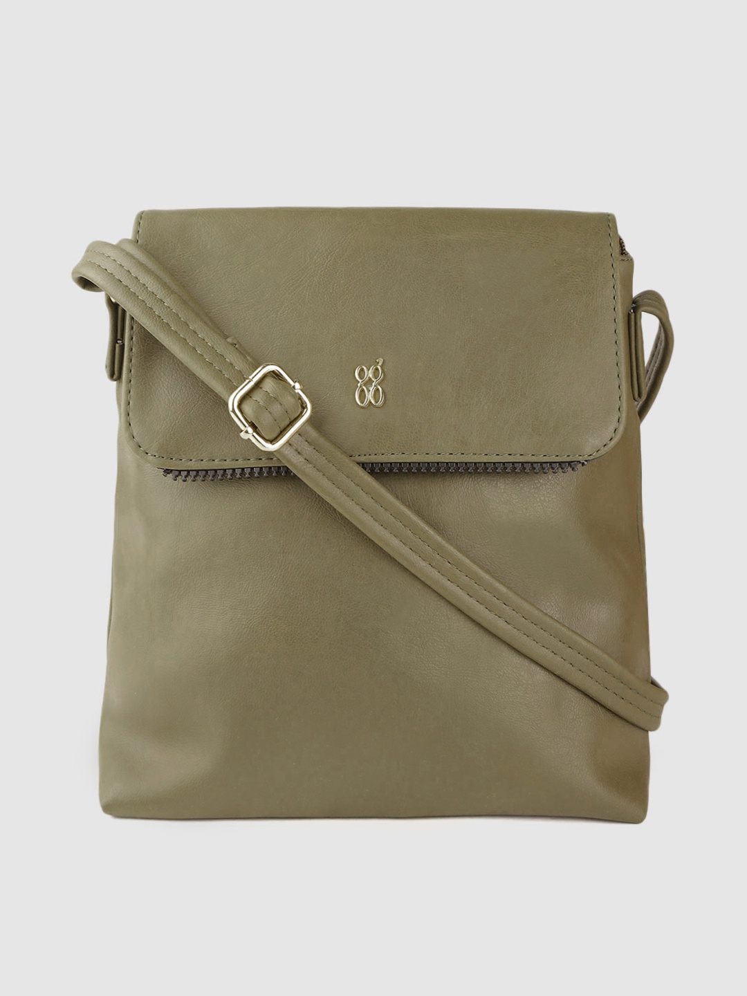 

Baggit Olive Green Solid Structured Sling Bag with Non-Detachable Sling Strap