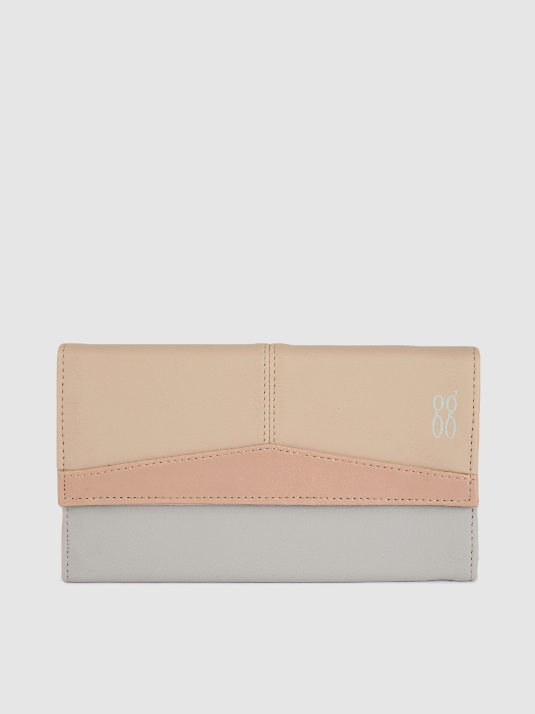 

Baggit Women Grey & Beige Colourblocked Three Fold Wallet