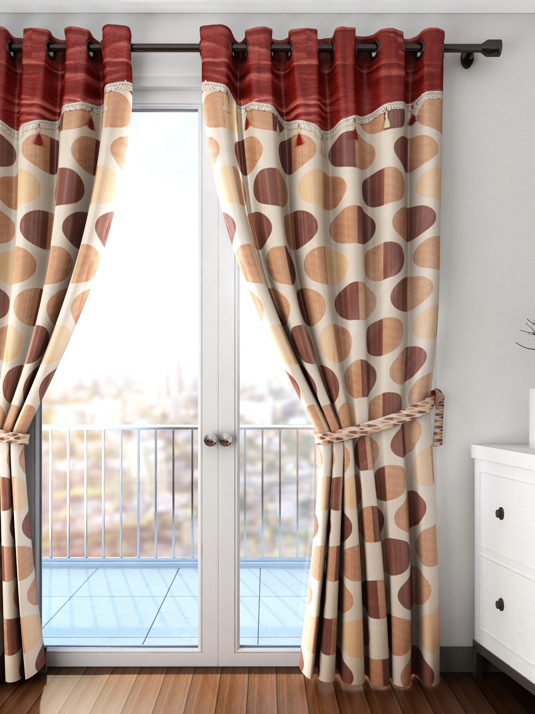 

Cortina Rust Orange & Beige Geometric Print Single Long Door Curtain