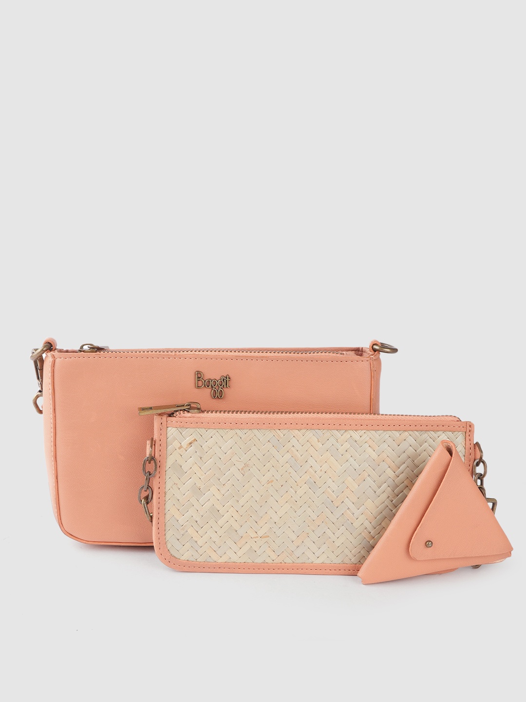

Baggit Peach-Coloured Solid Sling Bag with Wallet & Coin Pouch