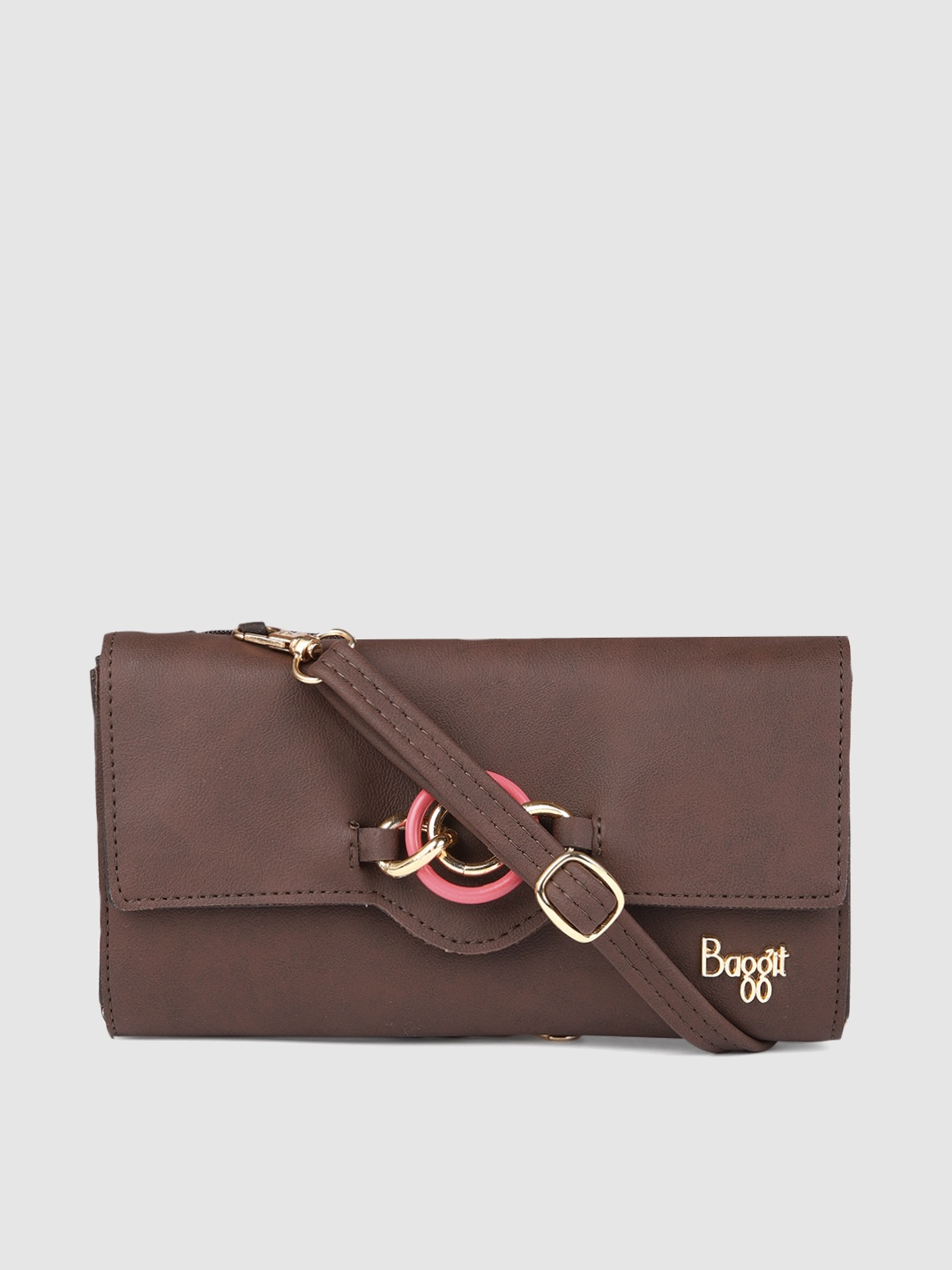 

Baggit Women Brown Solid Two Fold Wallet with Sling Strap