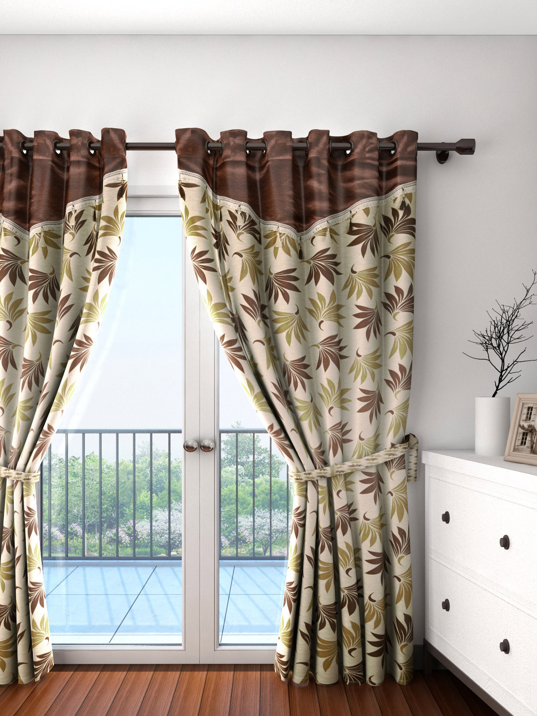 

Cortina Brown Single Floral Print Long Door Curtain