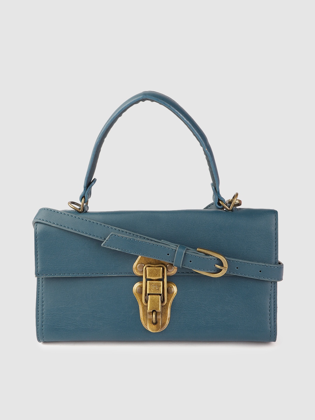 

Baggit Teal Blue Solid Structured Satchel with Detachable Sling Strap