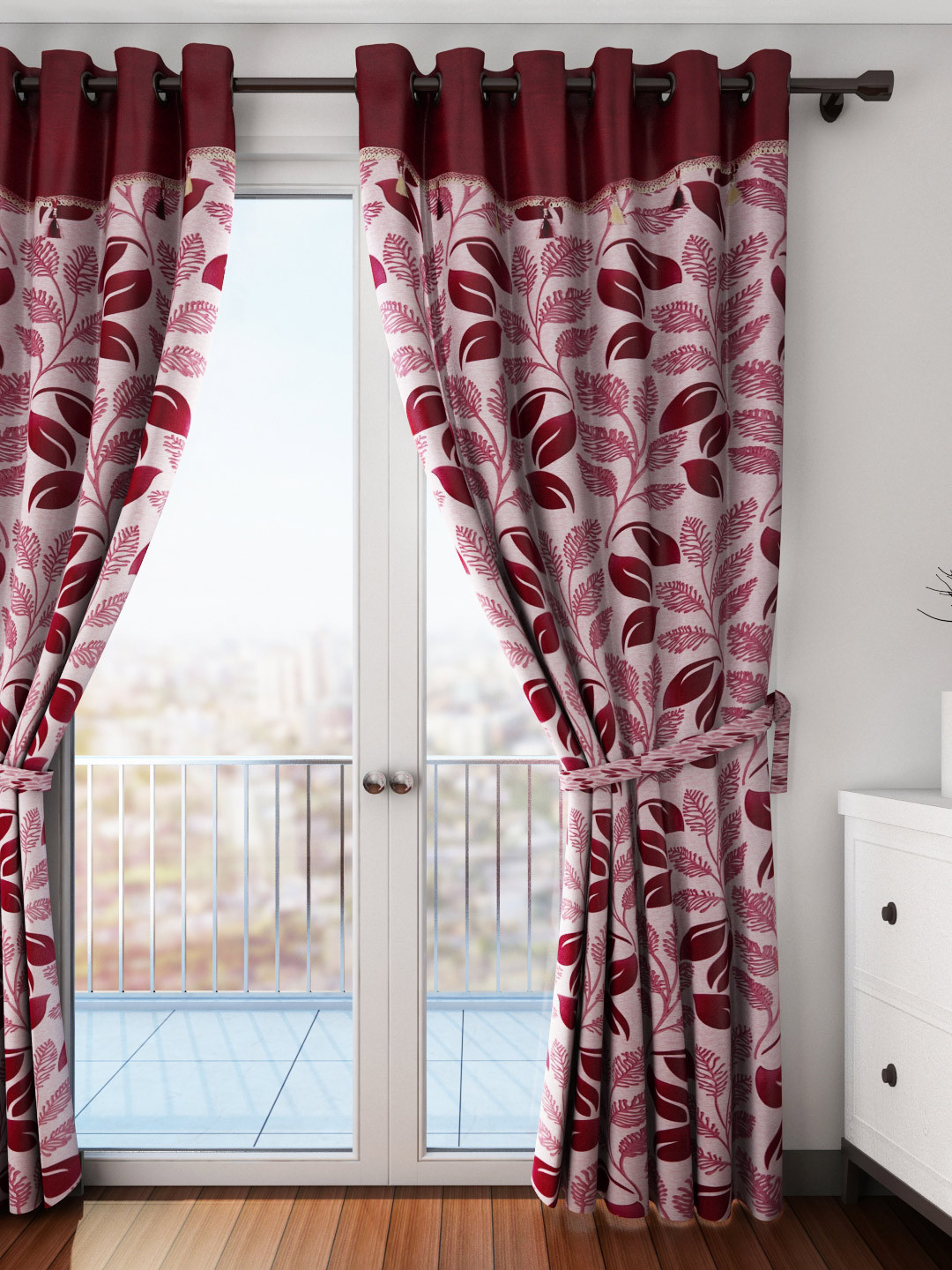 

Cortina Pink Single Leaf Print Long Door Curtain
