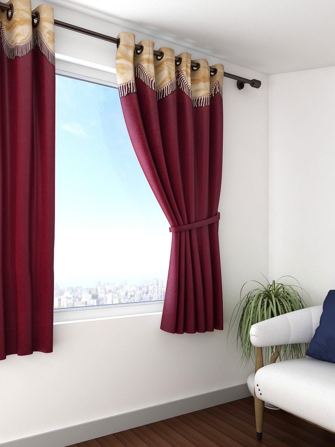 

Cortina Maroon & Beige Single Fancy Valance Solid Window Curtain