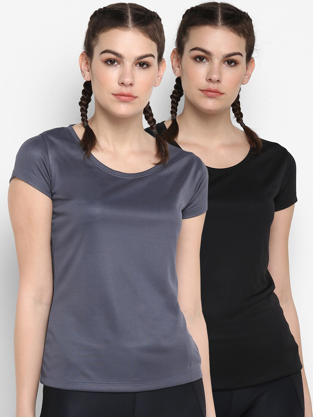 

ScoldMe Women Black & Charcoal Pack of 2 Slim Fit T-shirt