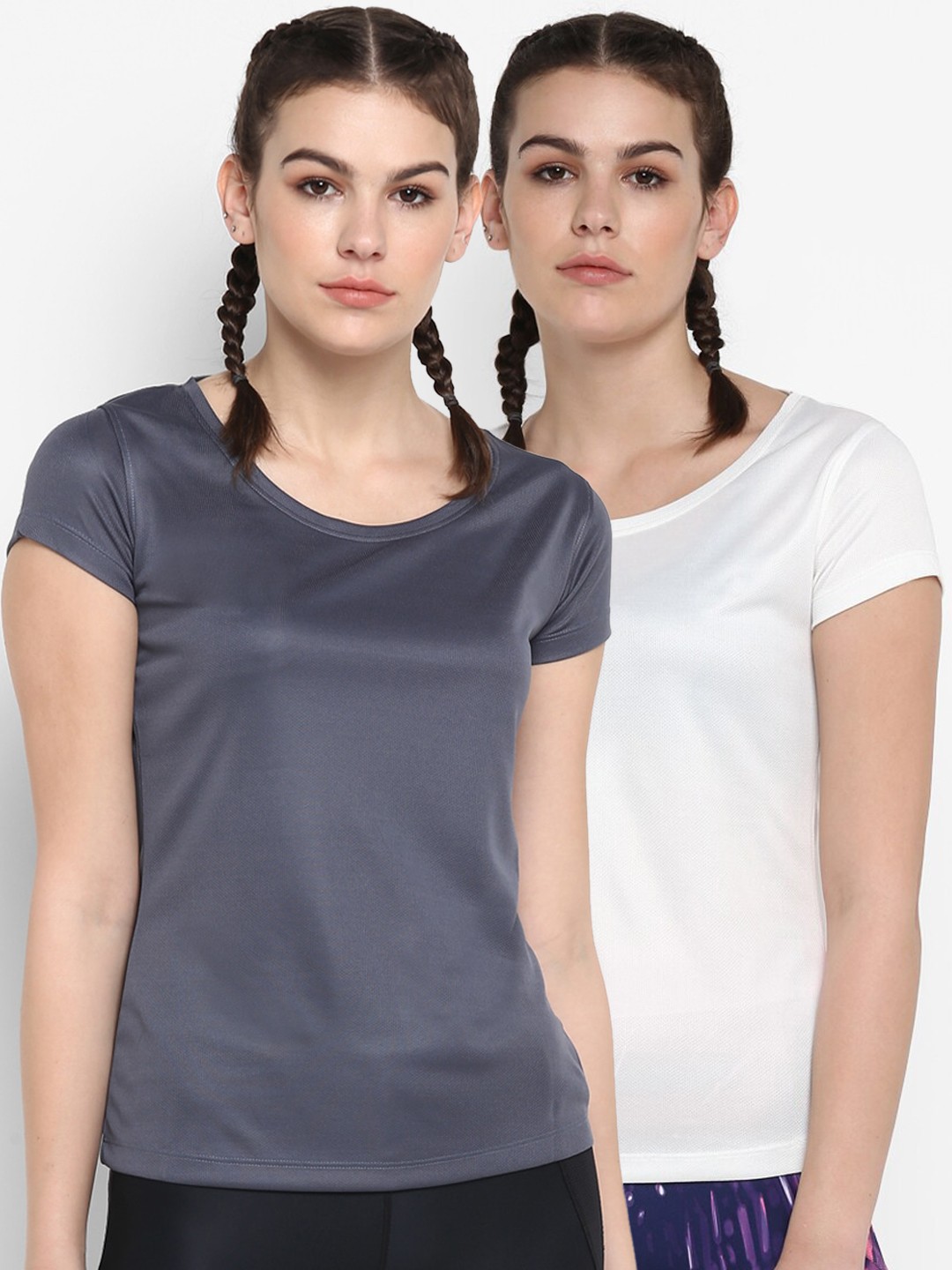 

ScoldMe Women Grey & White Pack of 2 Slim Fit T-shirt