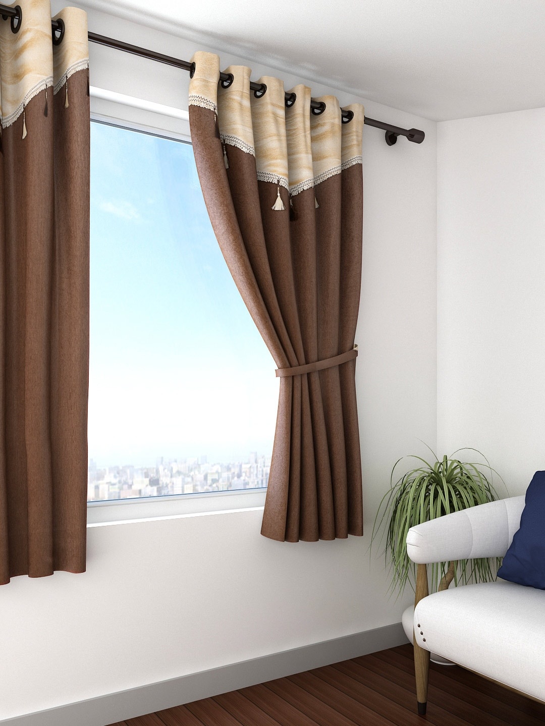 

Cortina Fancy Valance Plain Single Window Curtain, Brown