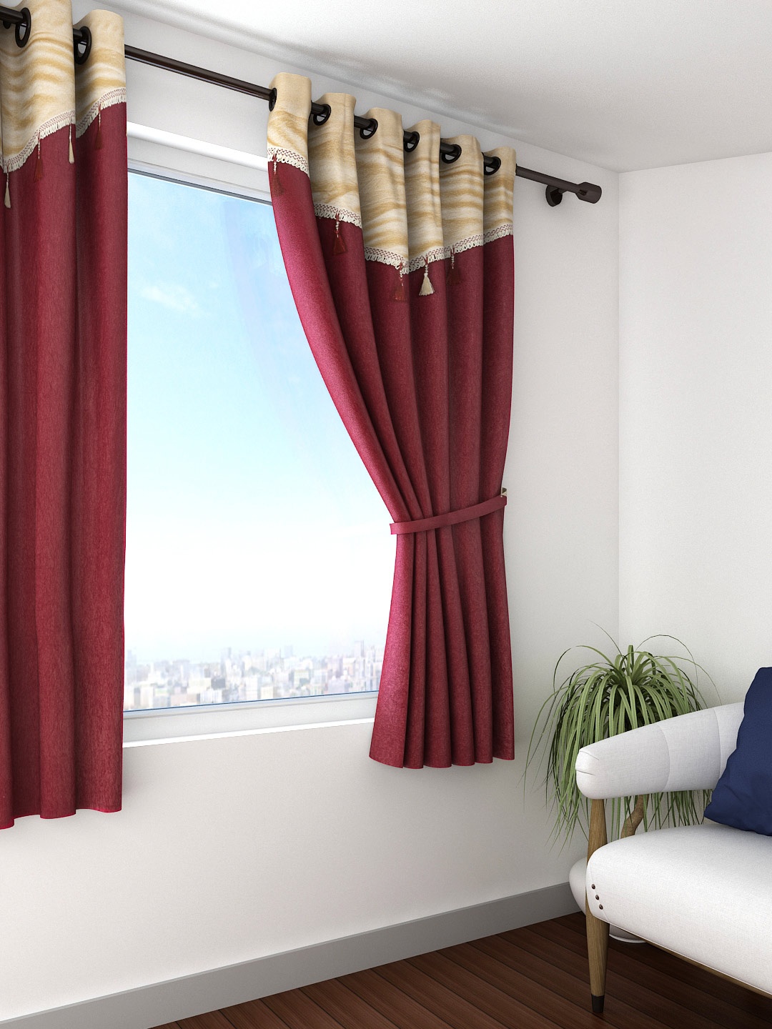 

Cortina Single Fancy Valance Plain Window Curtain, Maroon